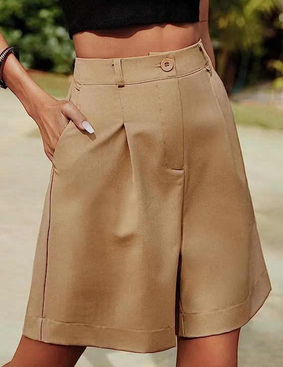 Chic Black High Waist Bermuda Shorts w/Pockets