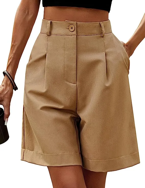 Chic Black High Waist Bermuda Shorts w/Pockets