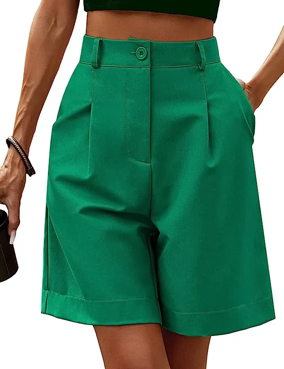 Chic Black High Waist Bermuda Shorts w/Pockets