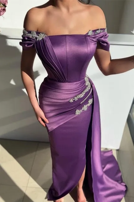 Chic Grape Strapless Off the Shoulder Floor Length Mermaid Prom Dress
