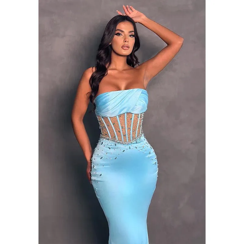 Chic Strapless Beads Mermaid Formal Evening Gowns