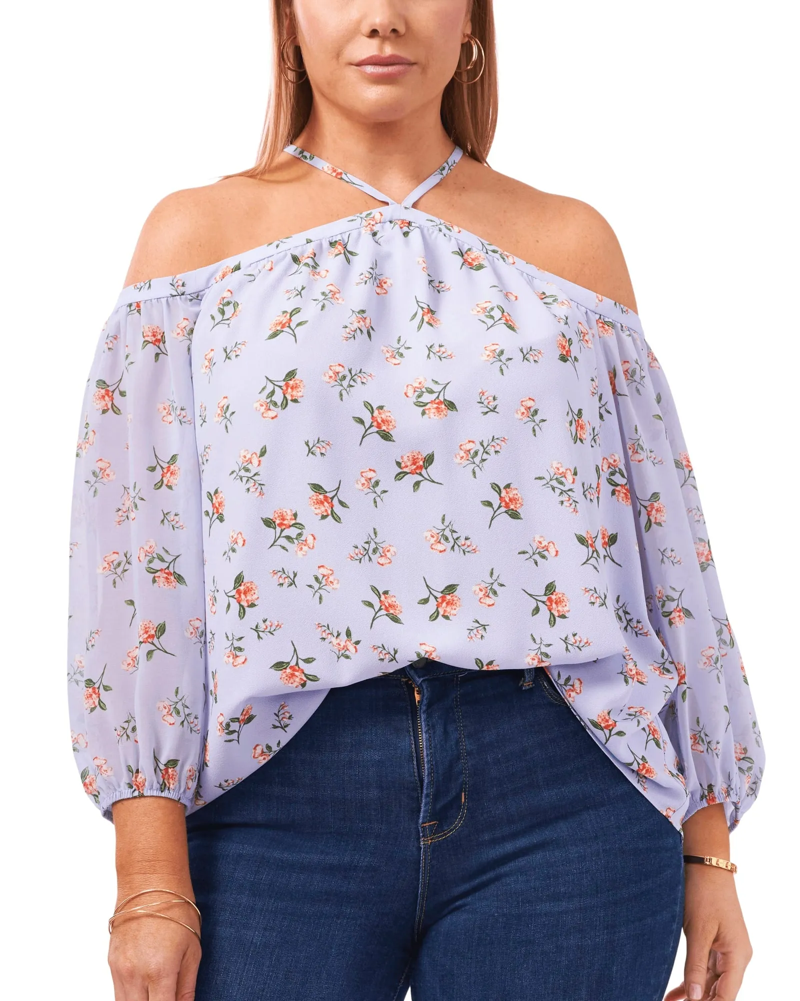 Clara Off The Shoulder Halter Top | FLRL TWLGHT SKY