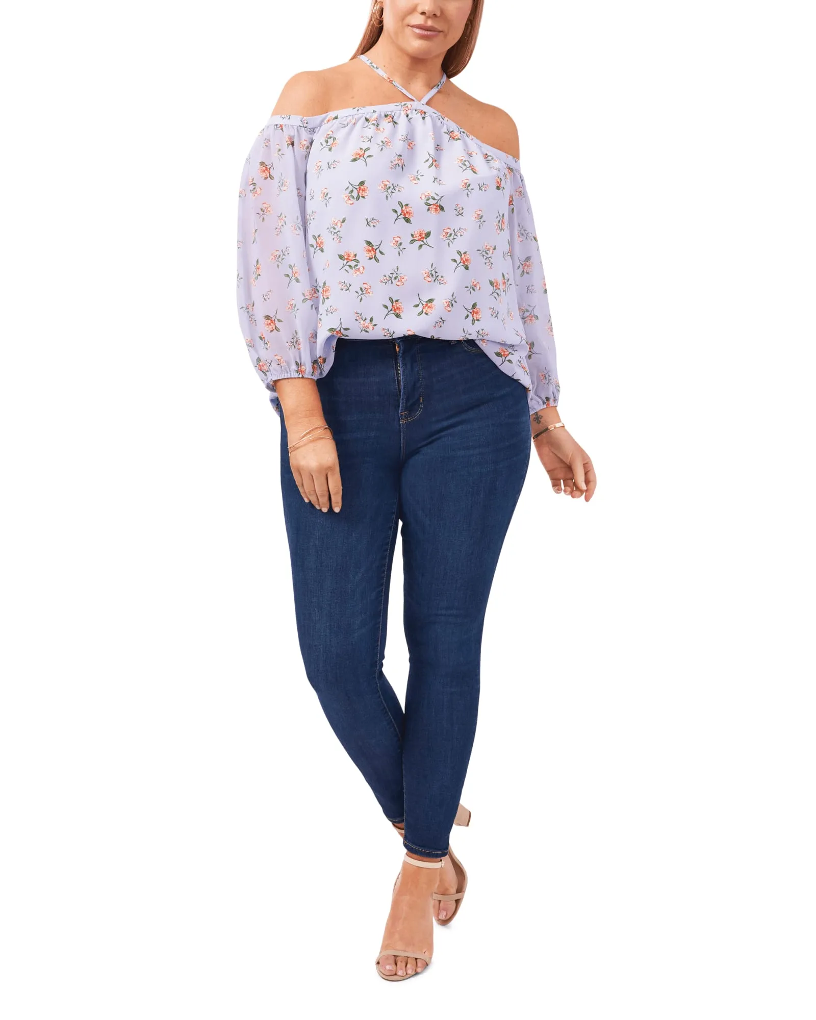 Clara Off The Shoulder Halter Top | FLRL TWLGHT SKY