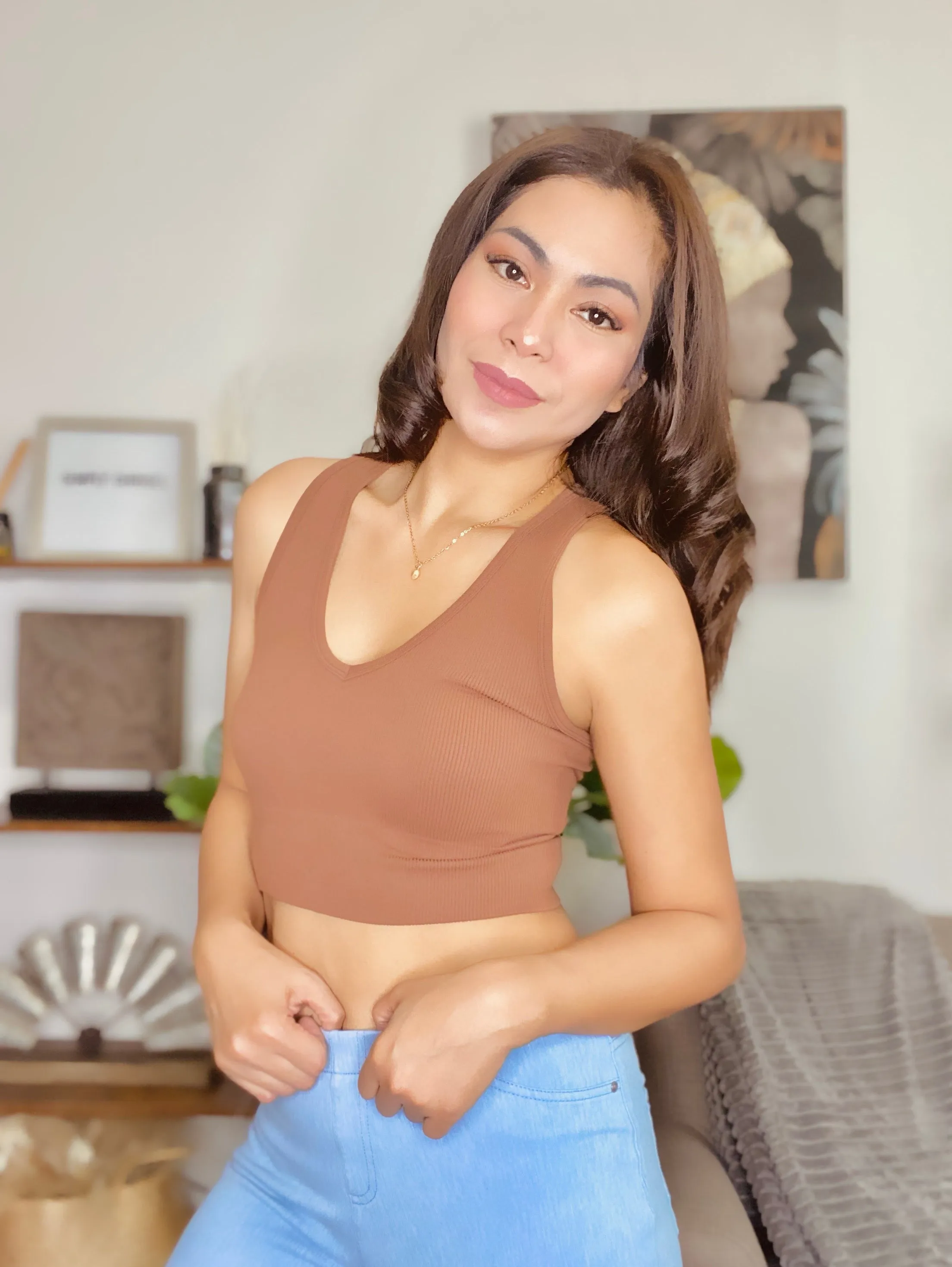 Coffee Seamless Rib Crop Top