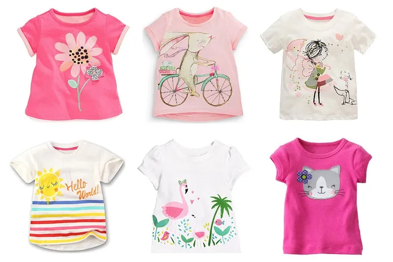 Comfortable Lovely Toddler Girls Short Sleeve Cartoon Cotton T-Shirt