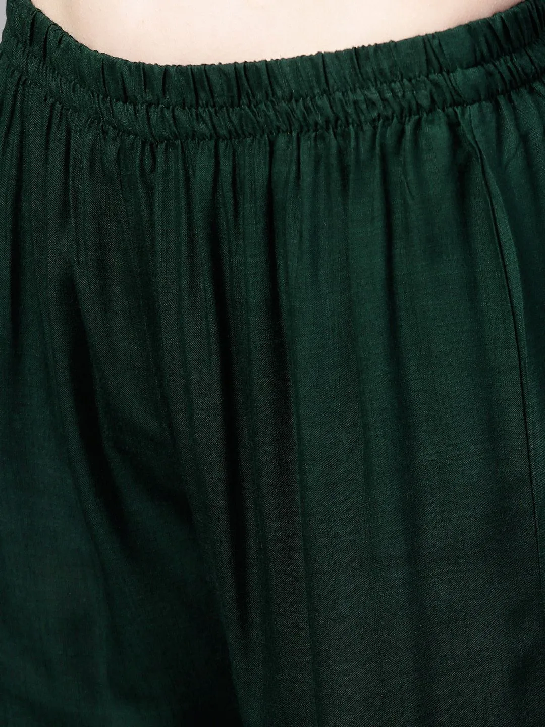 Comfy Green Cotton Printed A-Line Kurta Set with Palazzo Bottom and Side Tie-Up