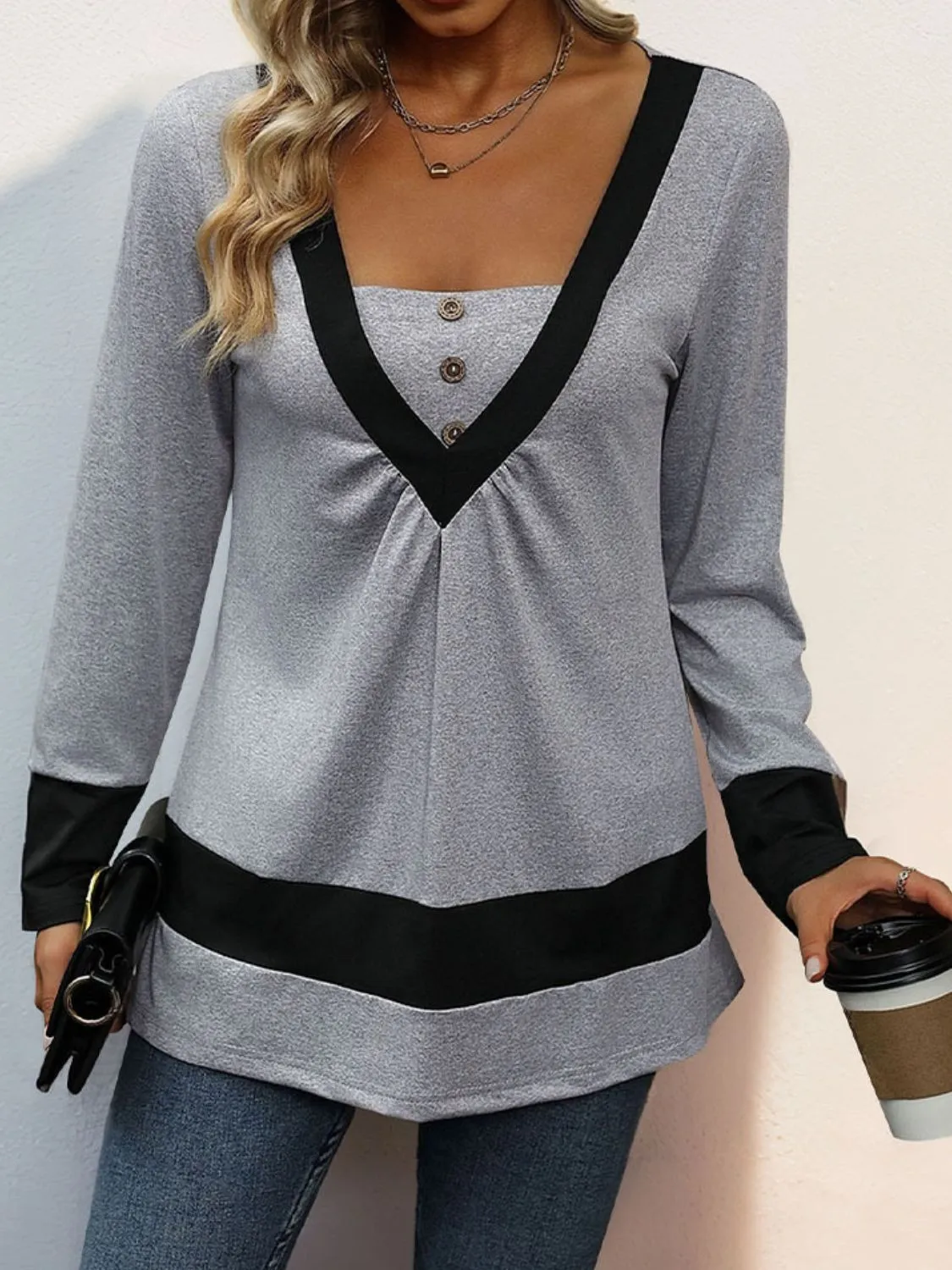 Contrast Long Sleeve Top