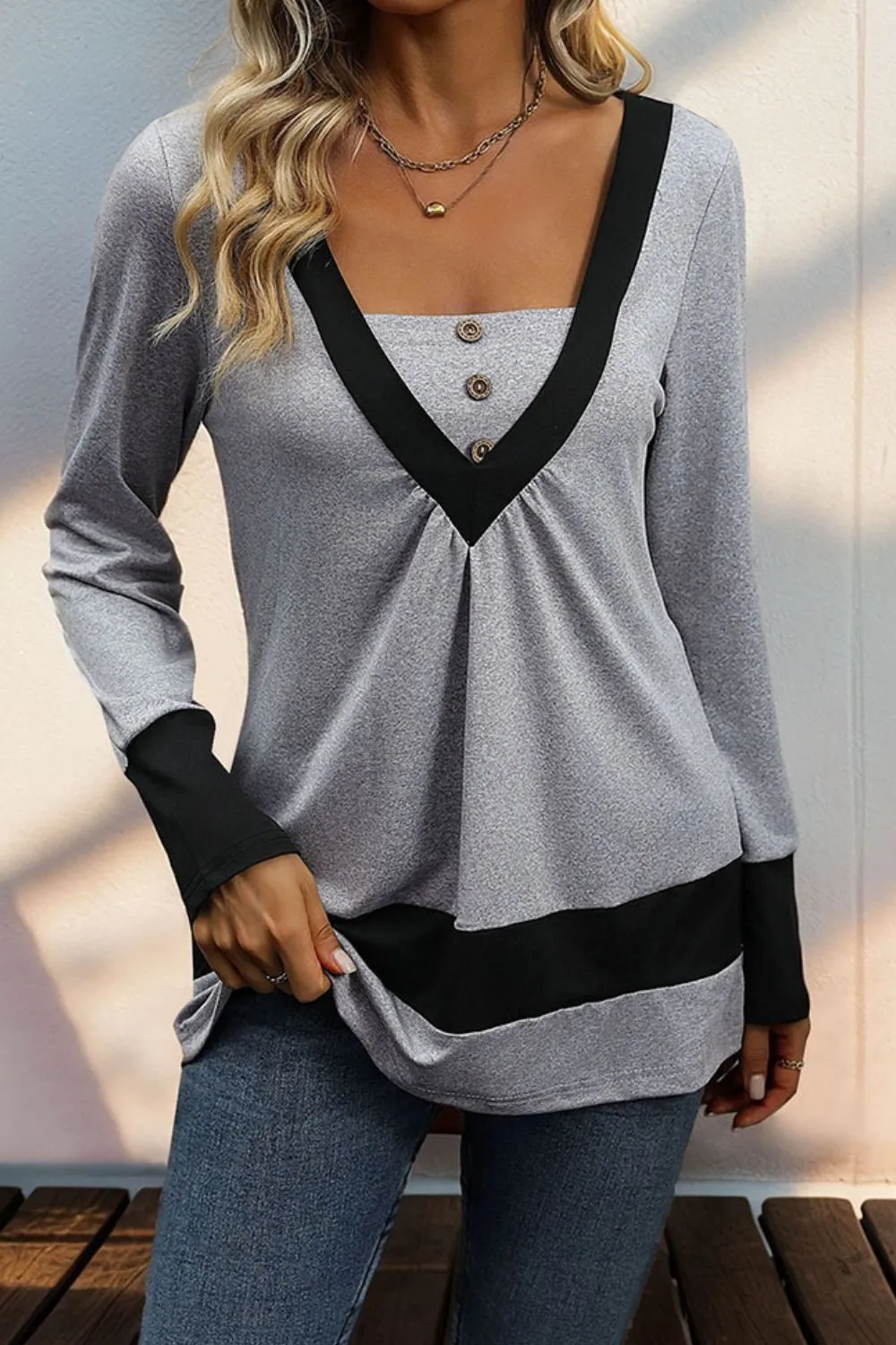 Contrast Long Sleeve Top