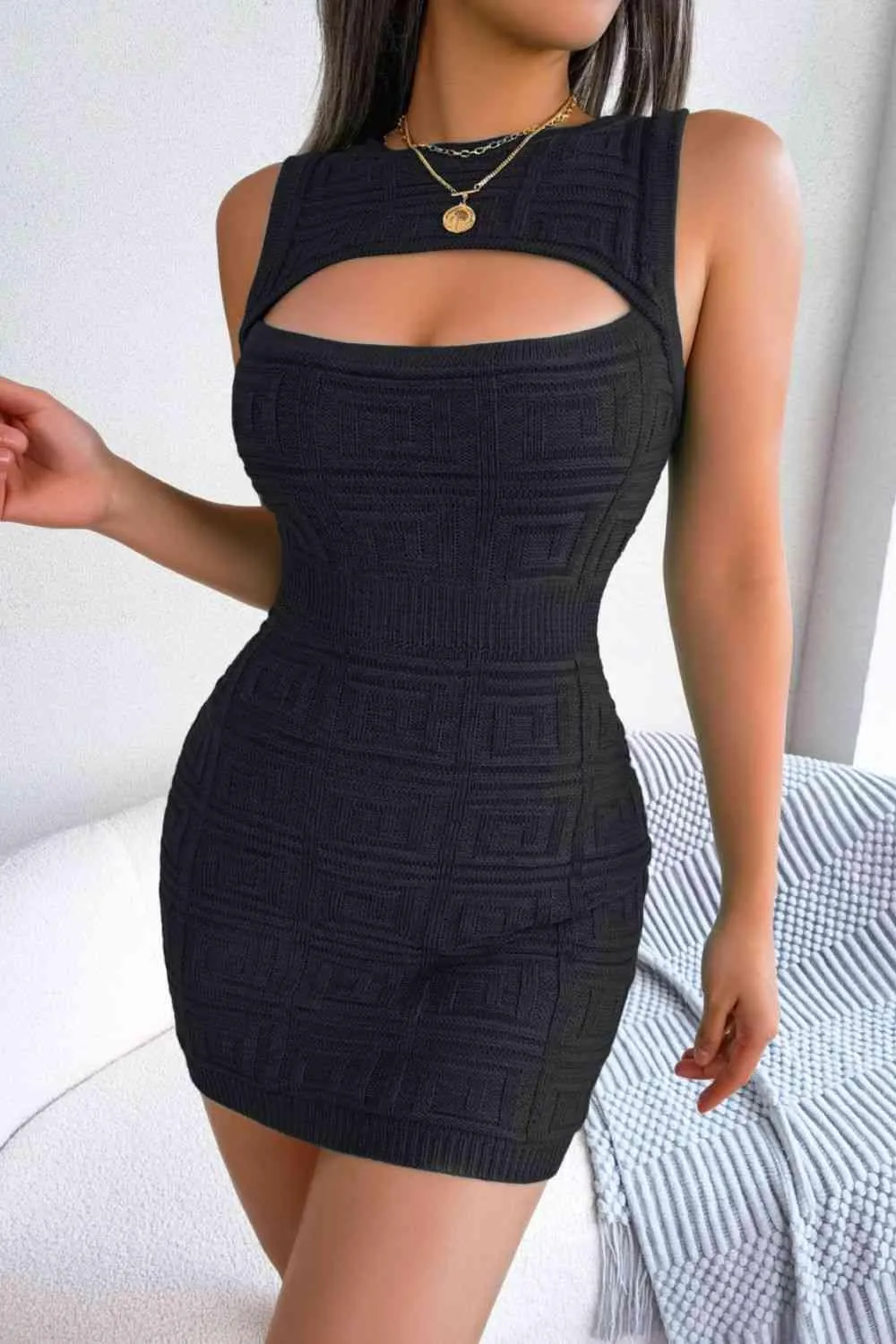 Curvy Chic Mini Sleeveless Cut Out Knit Dress