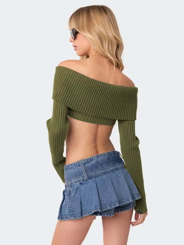 Daleyza New Comfortable and Sexy Woolen Chest-wrapped Long-sleeved Sweater Top