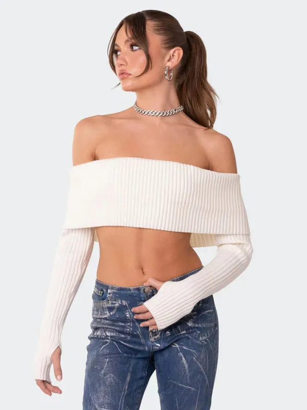 Daleyza New Comfortable and Sexy Woolen Chest-wrapped Long-sleeved Sweater Top