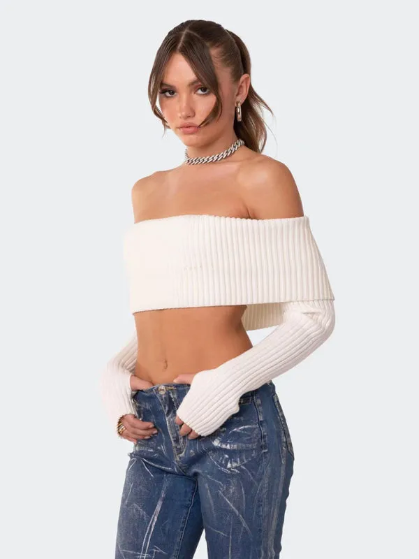 Daleyza New Comfortable and Sexy Woolen Chest-wrapped Long-sleeved Sweater Top