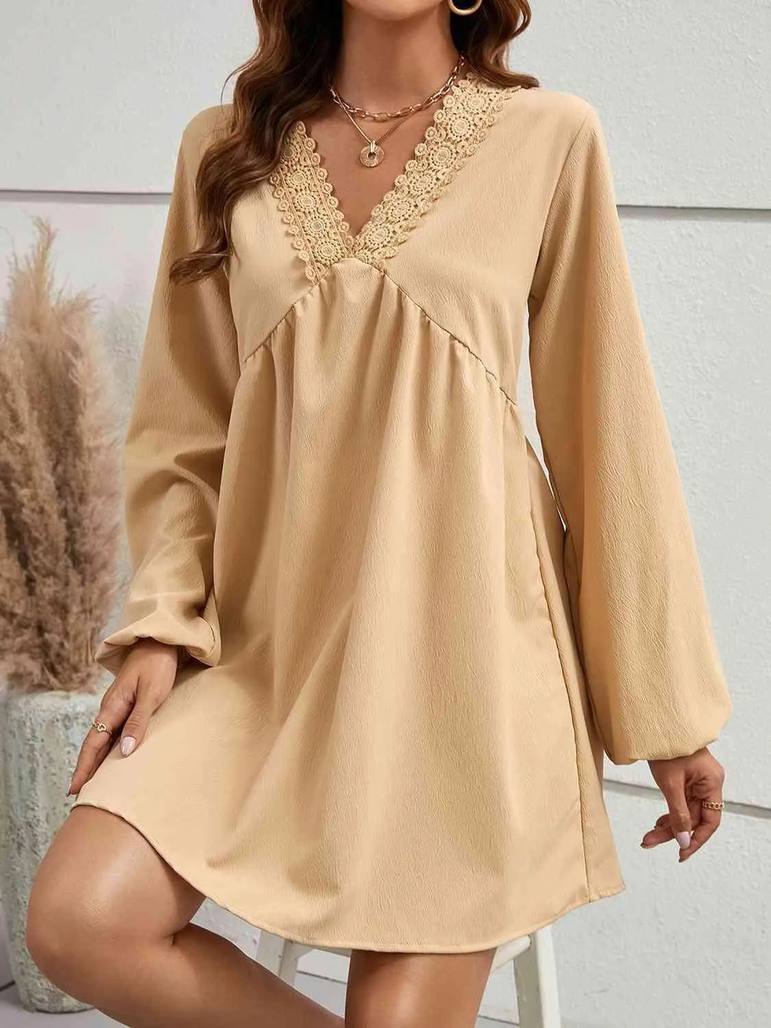 Delicate Chic Long Sleeve Lace Mini Dress