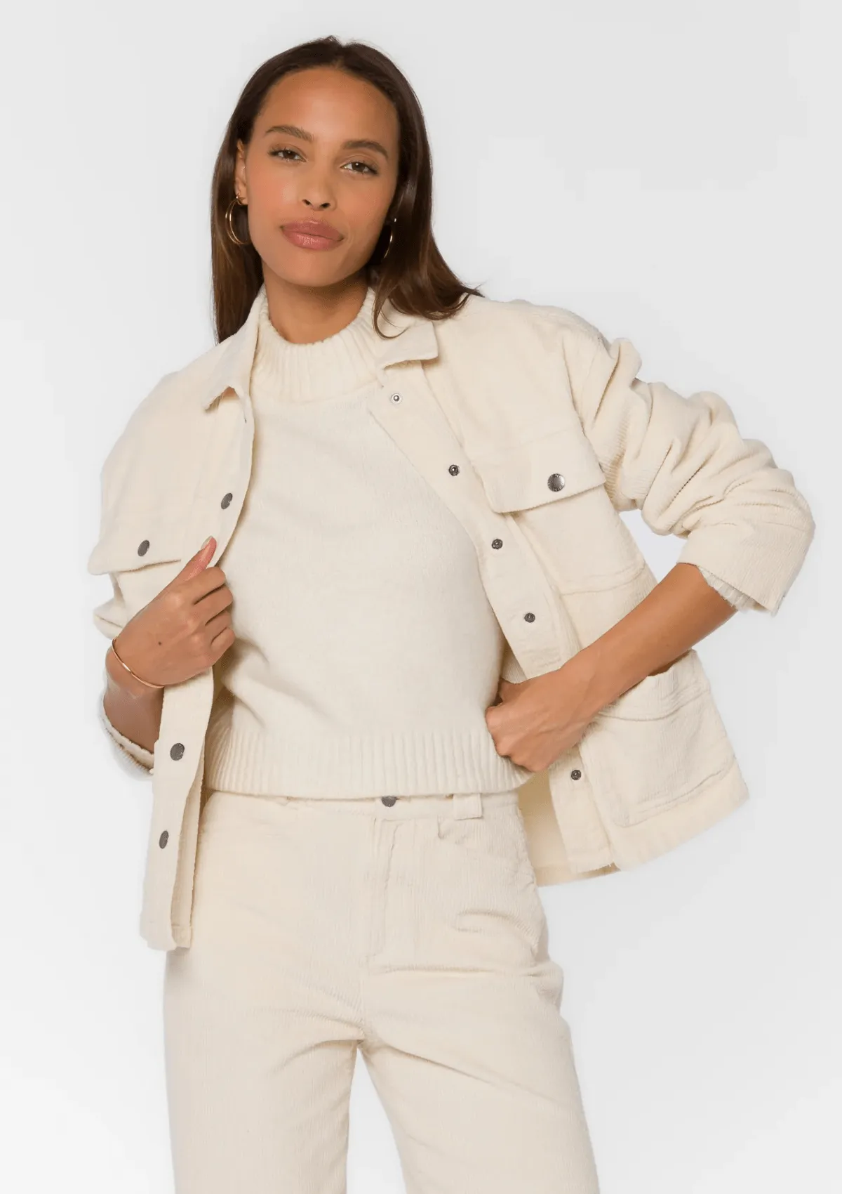 Dominic Long Sleeve Boxy Long Sleeve, Front Button Corduroy Jacket