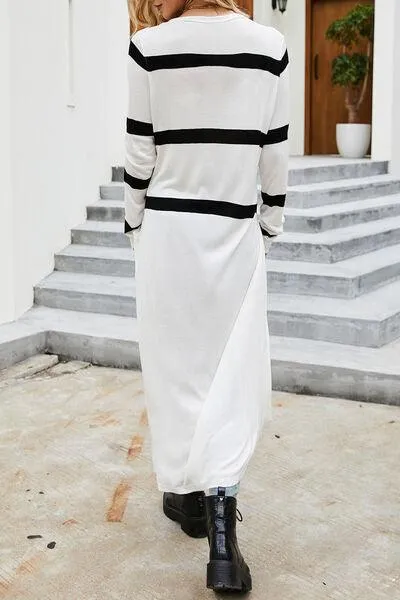 Extra Stylish Striped Button Up Longline Cardigan