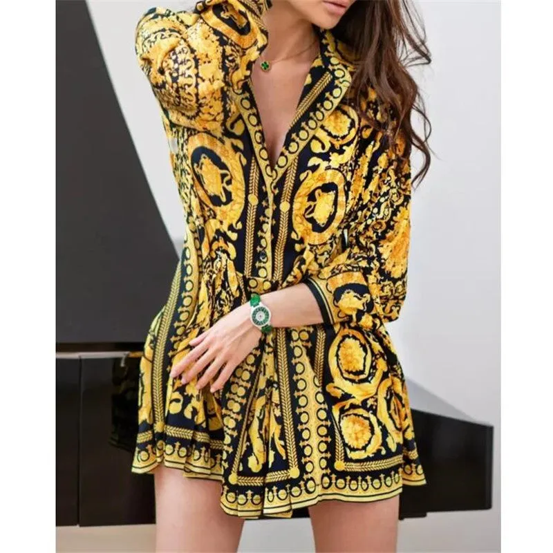 Fashion Vintage Womens Boho Dress 2020 Spring Loose Long Sleeve Party A-Line Dress Ladies Sexy V-neck Swing Short Mini Dresses