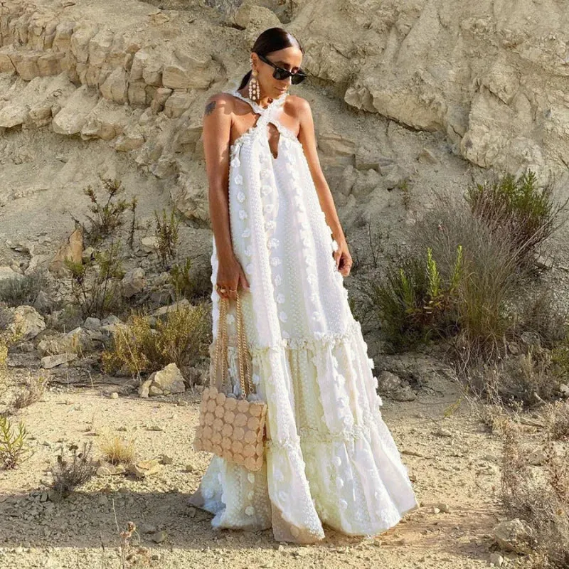 FashionSierra - 2024 Loose Waist Streetwear Fashion Floor Length Boho Dress