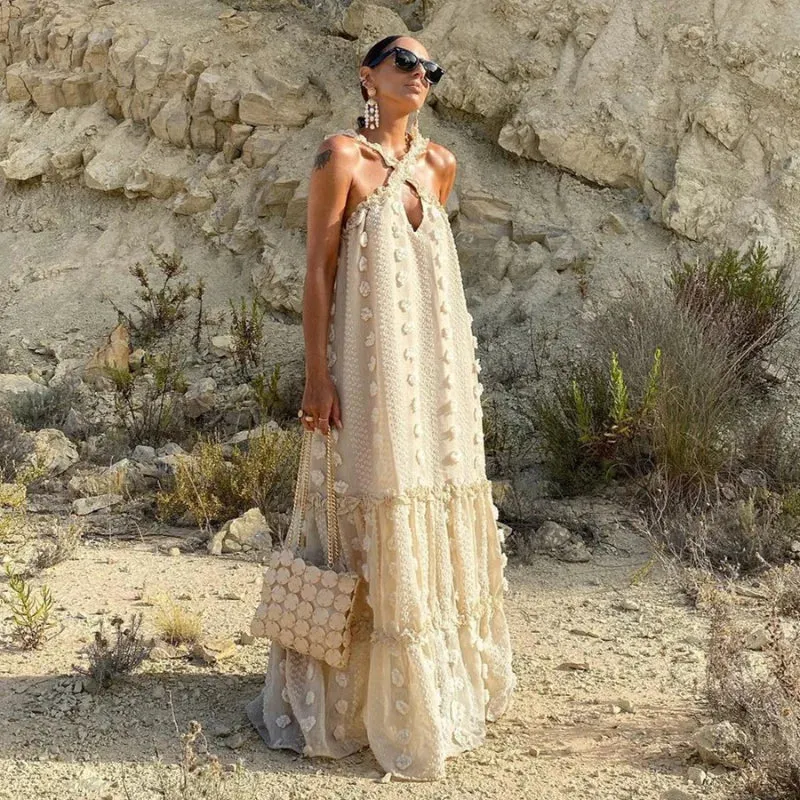 FashionSierra - 2024 Loose Waist Streetwear Fashion Floor Length Boho Dress