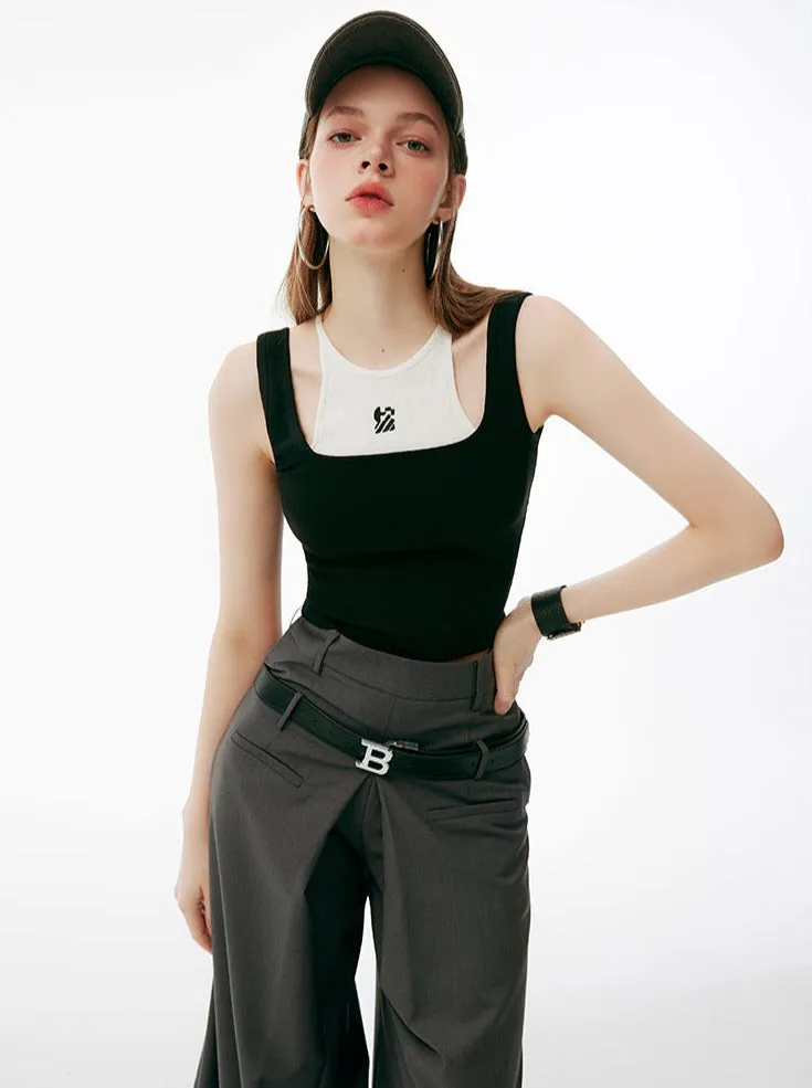 Faux Two-piece Tops Logo Tank