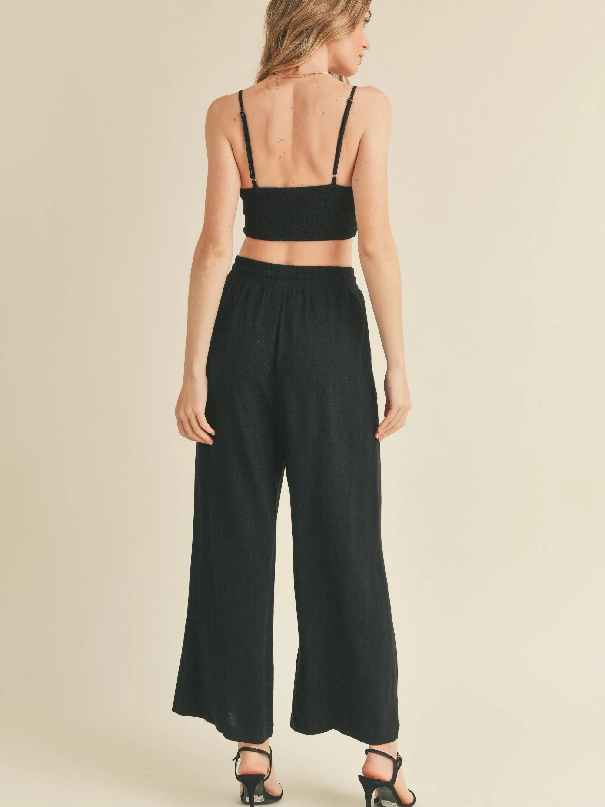 FINAL SALE Haley Smocked Spaghetti Strap Crop Top in Black