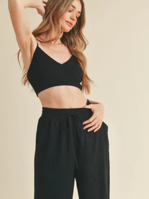 FINAL SALE Haley Smocked Spaghetti Strap Crop Top in Black