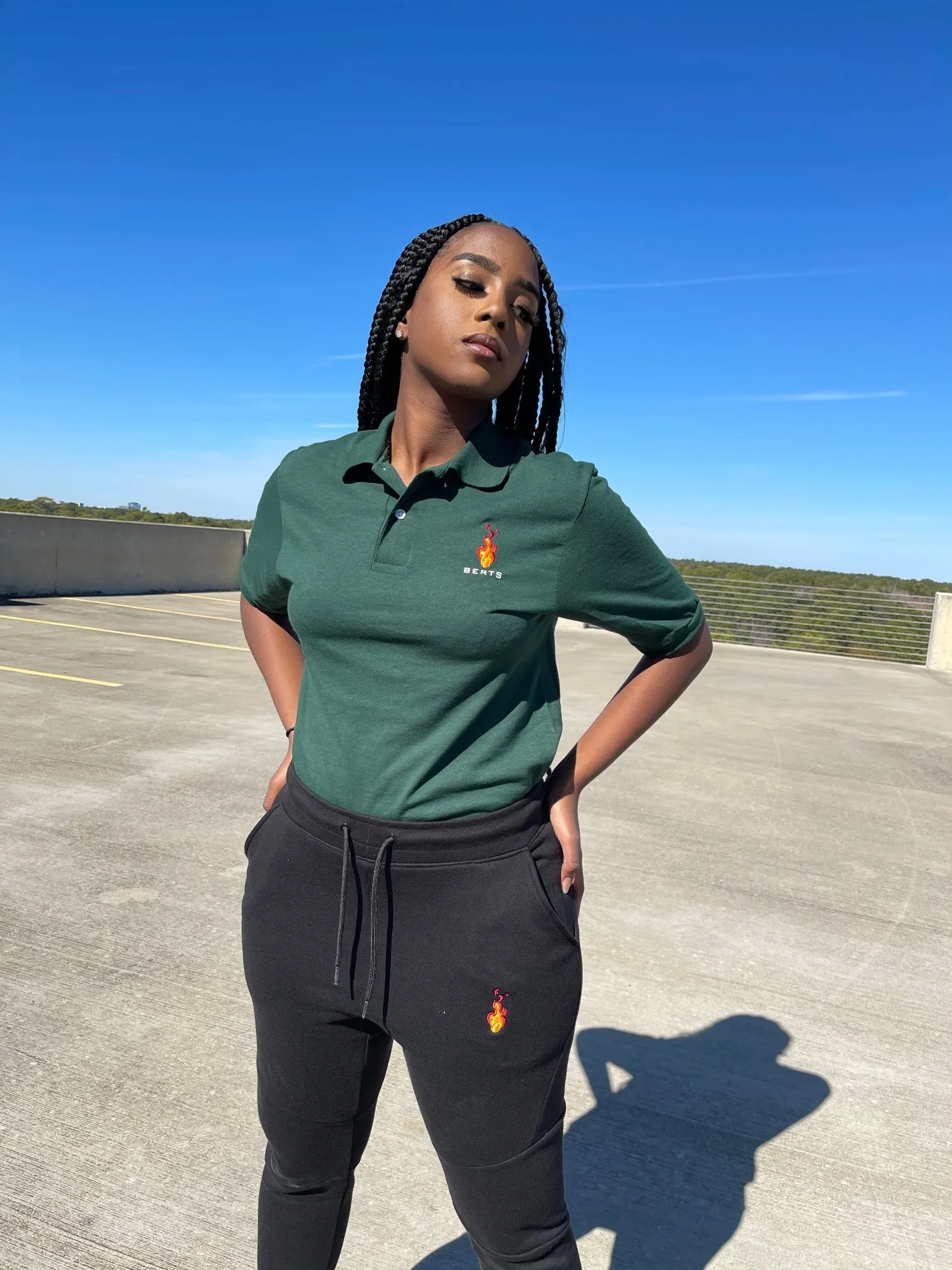 Flame By Berts Collar styled Forest Green Unisex Tops