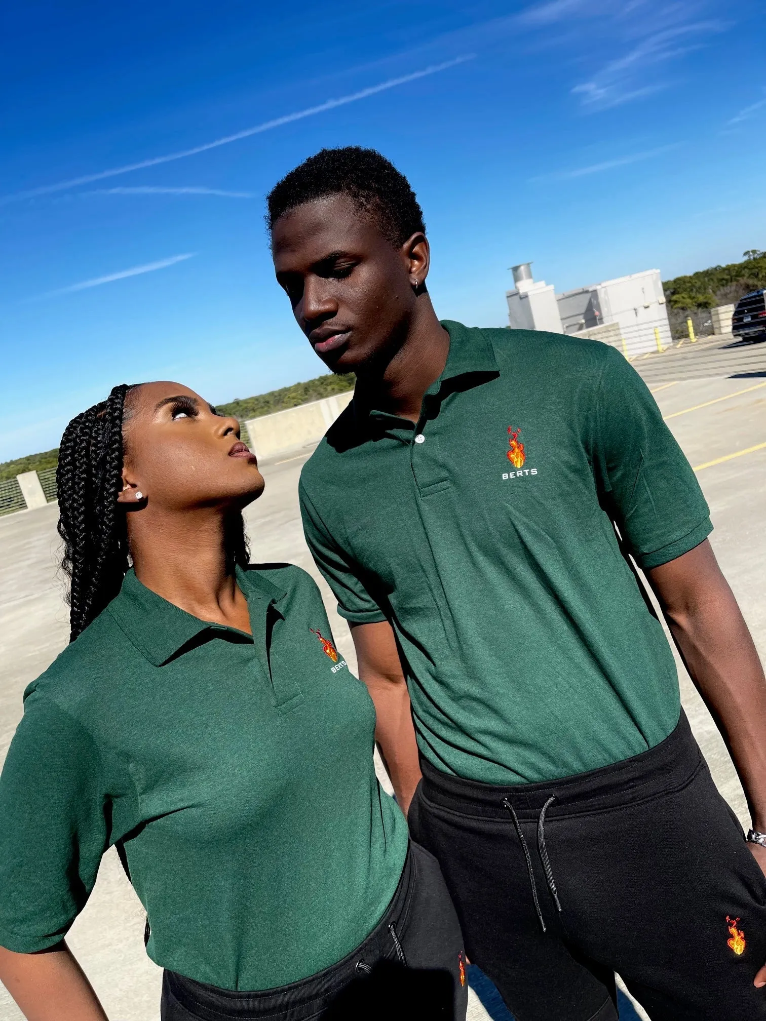 Flame By Berts Collar styled Forest Green Unisex Tops