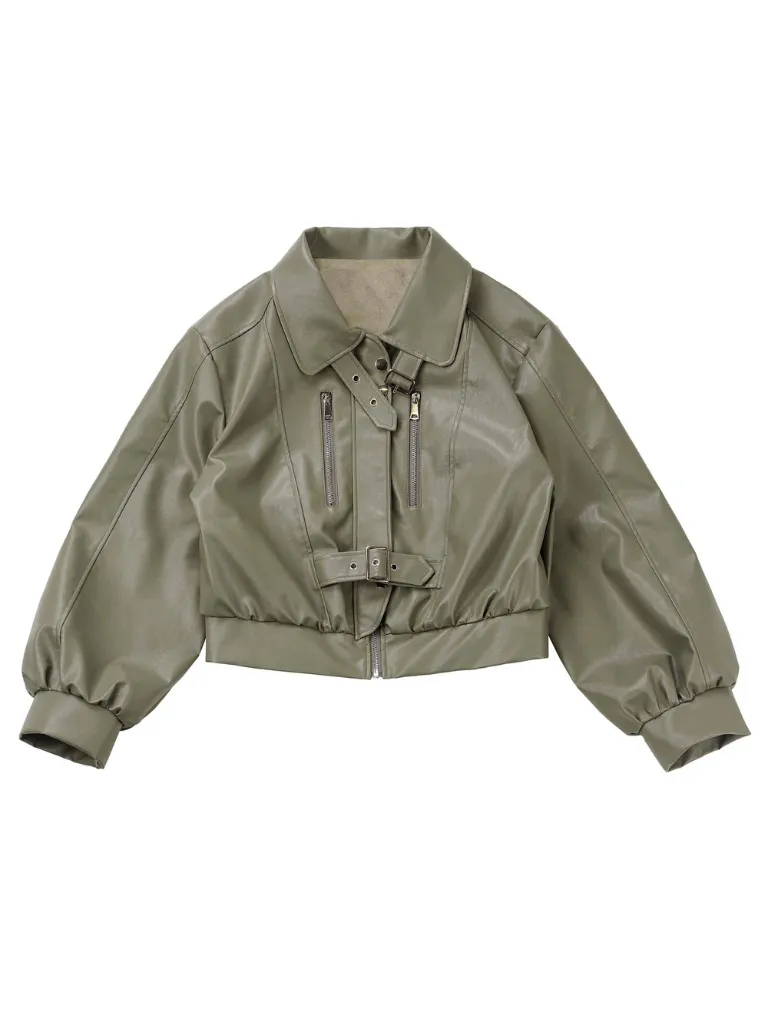 Fresh Green Silver Fox Bell Bet Leather Jacket Tops Skirt