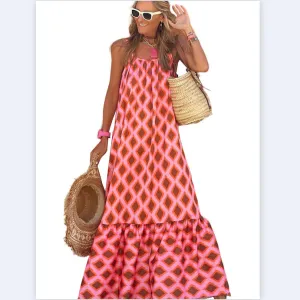 Geometric Print Loose Sling Sleeveless Dress Wholesale Dresses N4623051900013