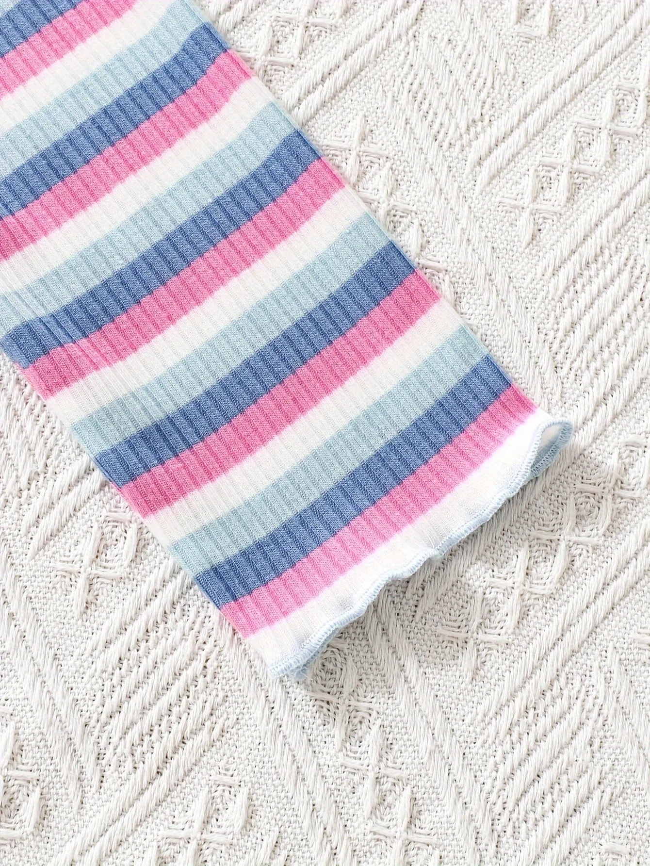 Girls 2-piece Stylish & Casual Long Sleeve Flowers Decor Striped T-shirts