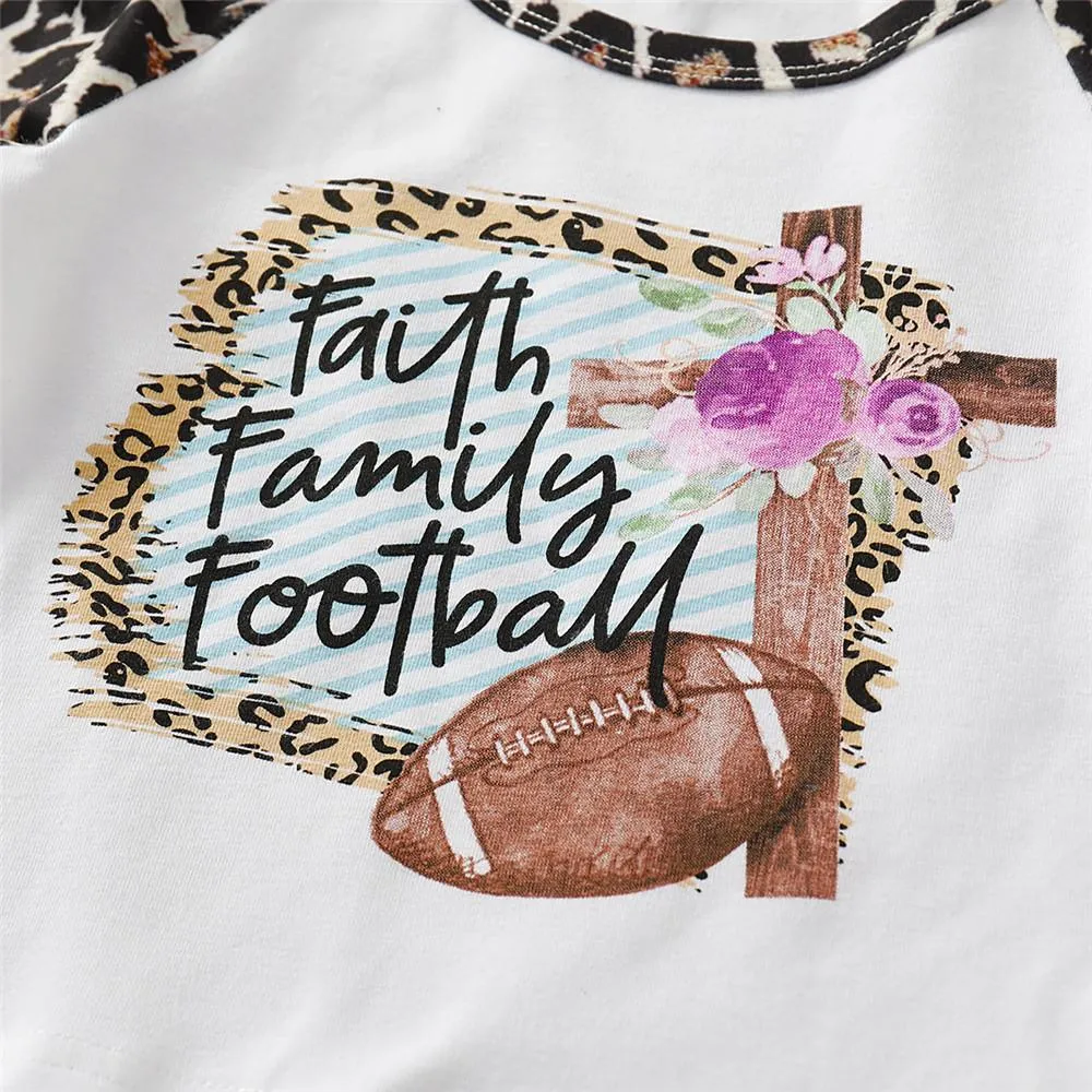 Girls Flared Sleeve Letter Leopard Printed Tops & Trousers