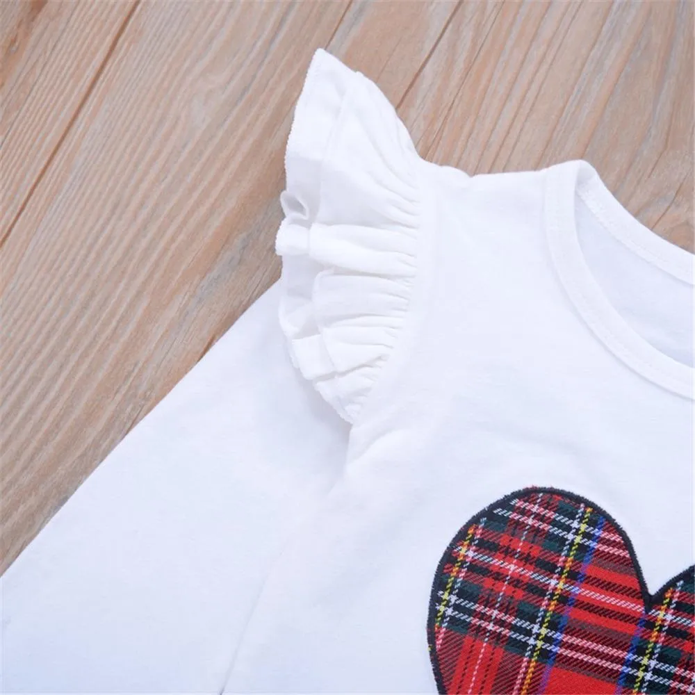 Girls Heart Plaid Long Sleeve Tops & Skirt Wholesale Girl Clothing