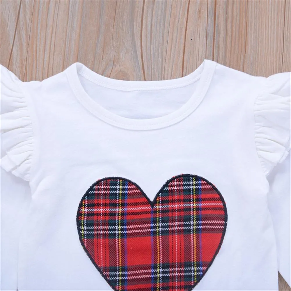 Girls Heart Plaid Long Sleeve Tops & Skirt Wholesale Girl Clothing