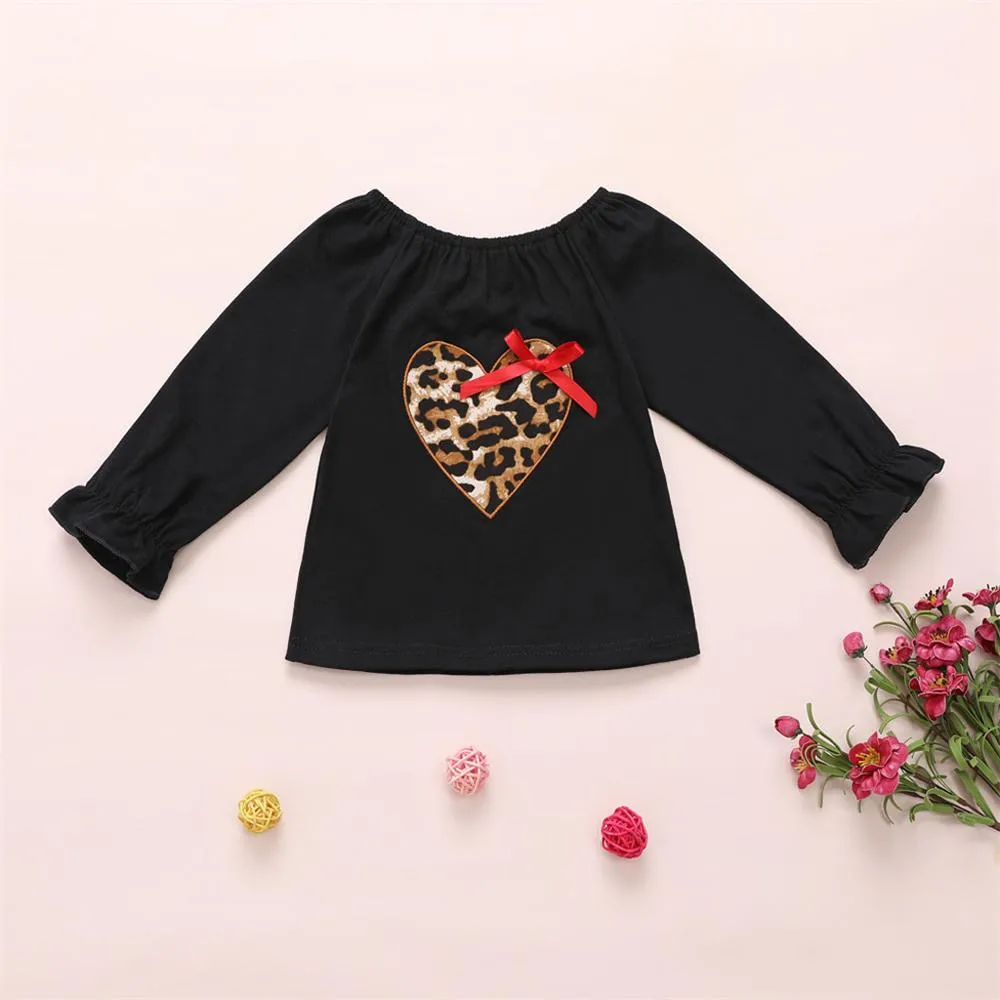 Girls Leopard Heart Solid Tops & Flares Pants Wholesale Daddys Girl Baby Outfit