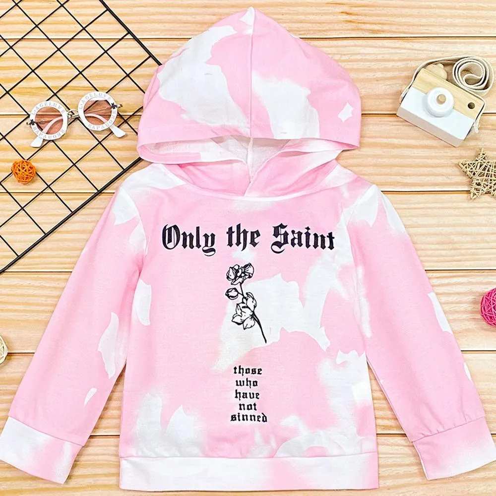 Girls Letter Printed Tie Dye Hooded Long Sleeve Tops Girl Wholesale
