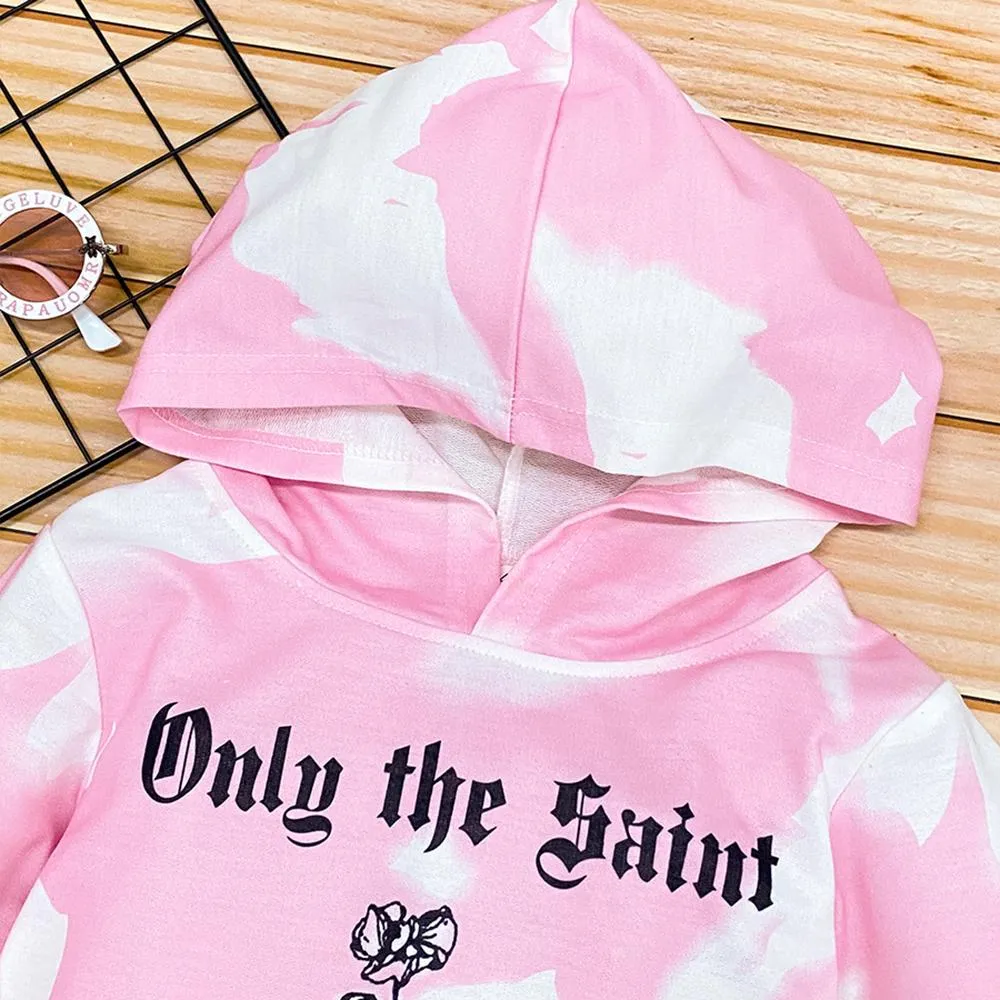 Girls Letter Printed Tie Dye Hooded Long Sleeve Tops Girl Wholesale