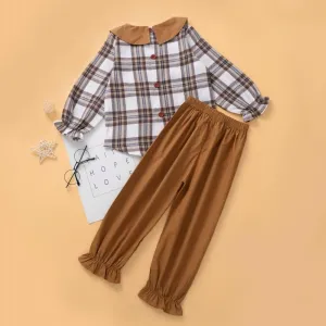Girls Long Sleeve Plaid fashion Tops & Pants Wholesale Girl Clothing
