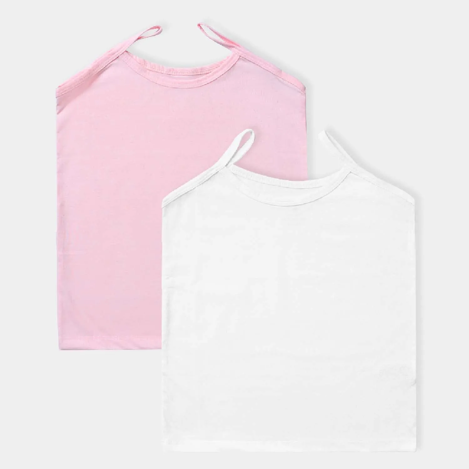 Girls Poly Cotton Jersey Cami Basic 2 Pcs-Pink/White