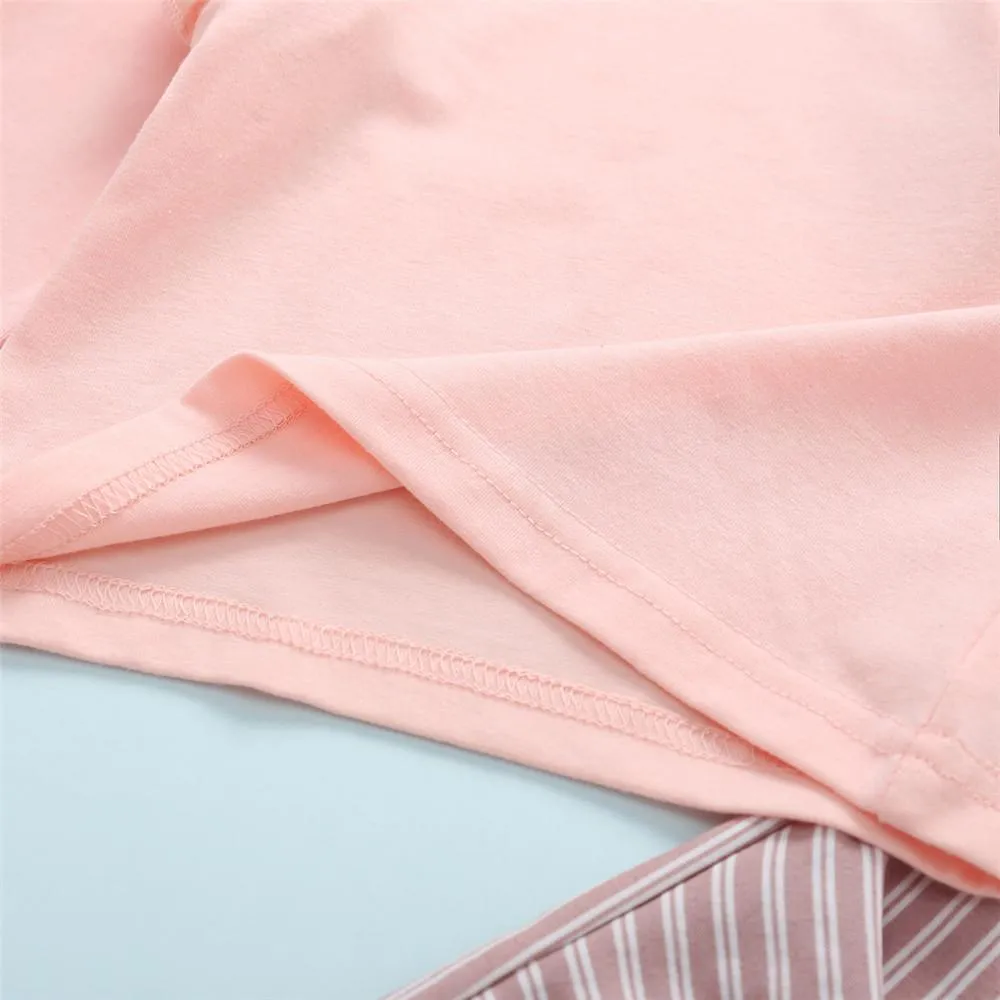 Girls Solid Round Neck Tops&Striped Pants Wholesale Little Girls Clothes