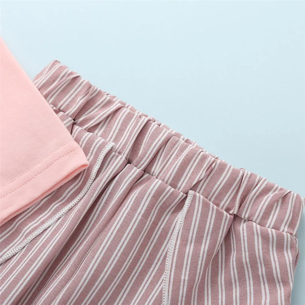 Girls Solid Round Neck Tops&Striped Pants Wholesale Little Girls Clothes