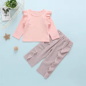 Girls Solid Round Neck Tops&Striped Pants Wholesale Little Girls Clothes