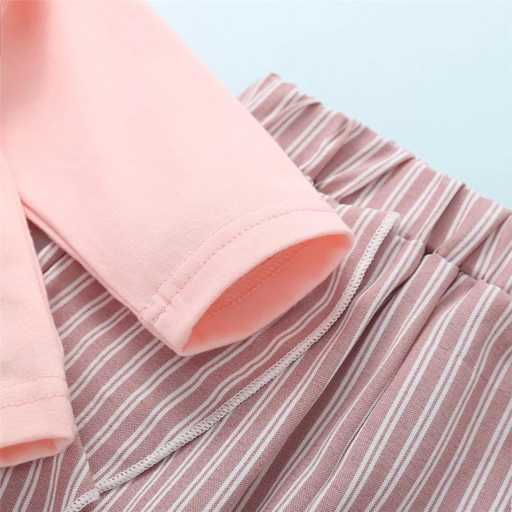 Girls Solid Round Neck Tops&Striped Pants Wholesale Little Girls Clothes