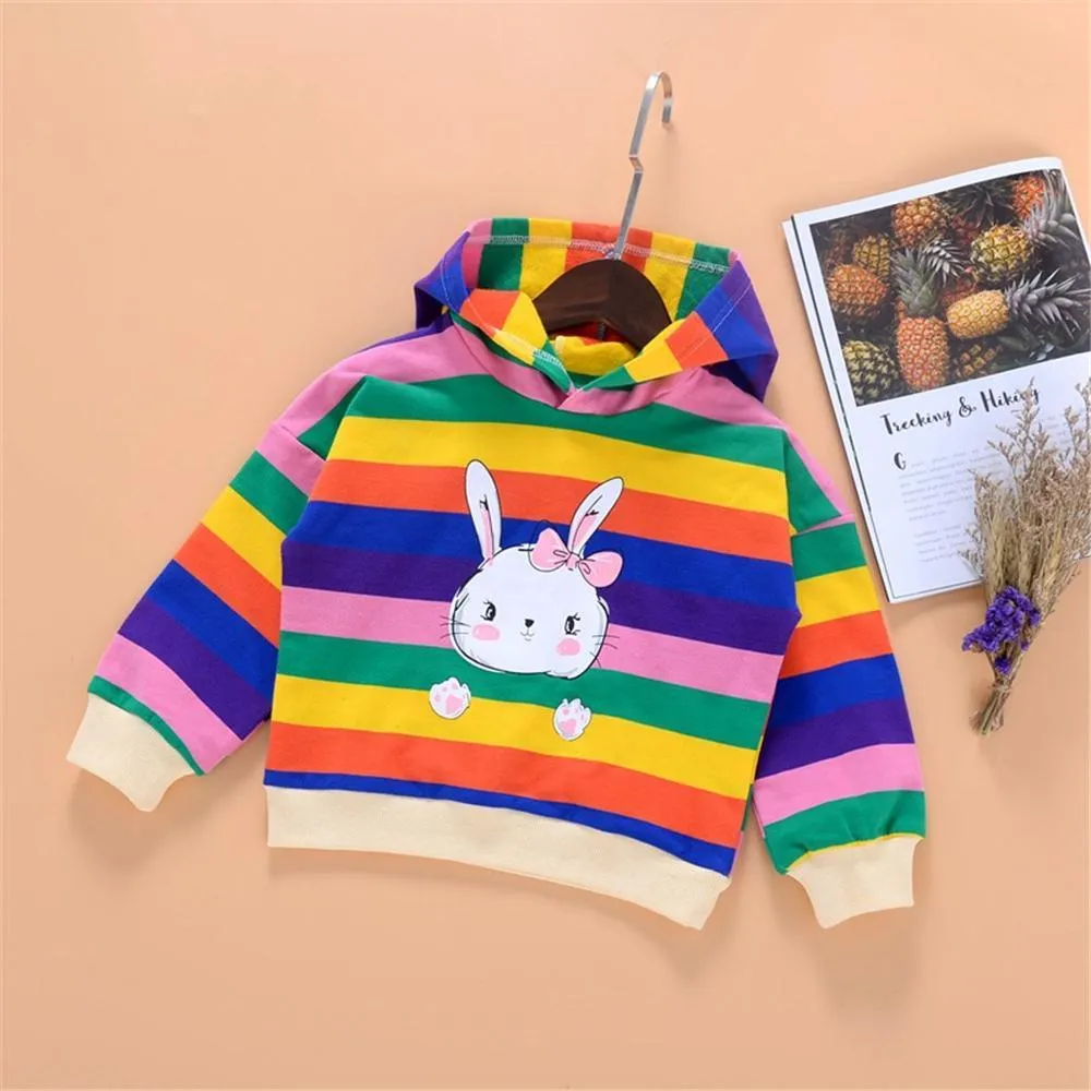 Girls Stripe Rabbit Hooded Long Sleeve Tops Wholesale Girls Clothing