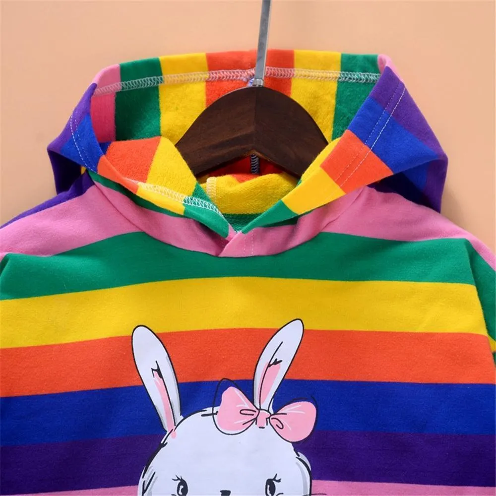 Girls Stripe Rabbit Hooded Long Sleeve Tops Wholesale Girls Clothing