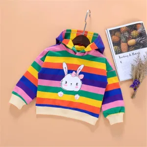 Girls Stripe Rabbit Hooded Long Sleeve Tops Wholesale Girls Clothing