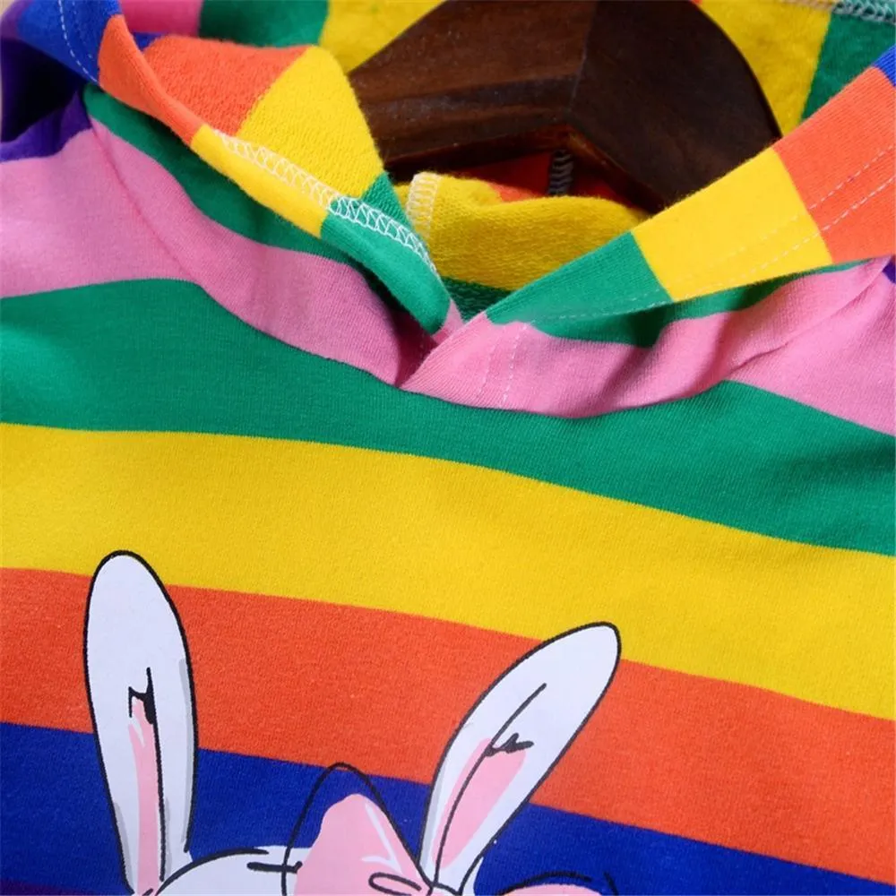 Girls Stripe Rabbit Hooded Long Sleeve Tops Wholesale Girls Clothing