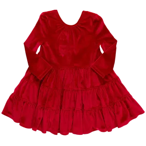 Girls Velour Pearl Dress - Red