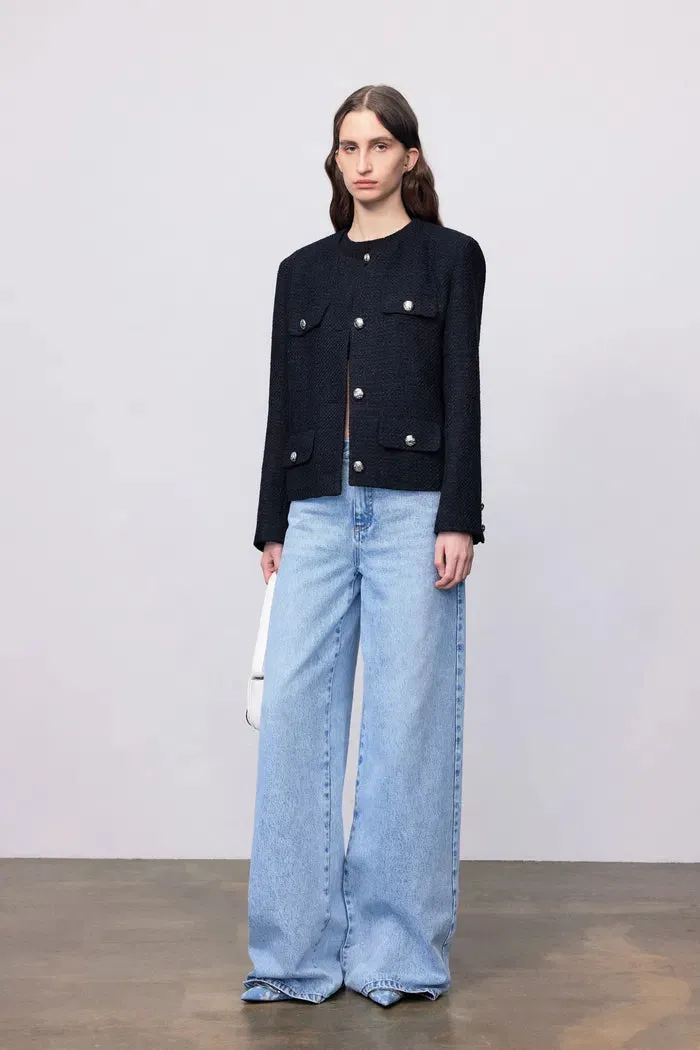 Gloria Navy Coat in Wool Tweed