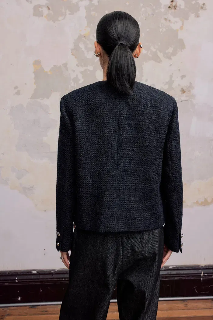 Gloria Navy Coat in Wool Tweed