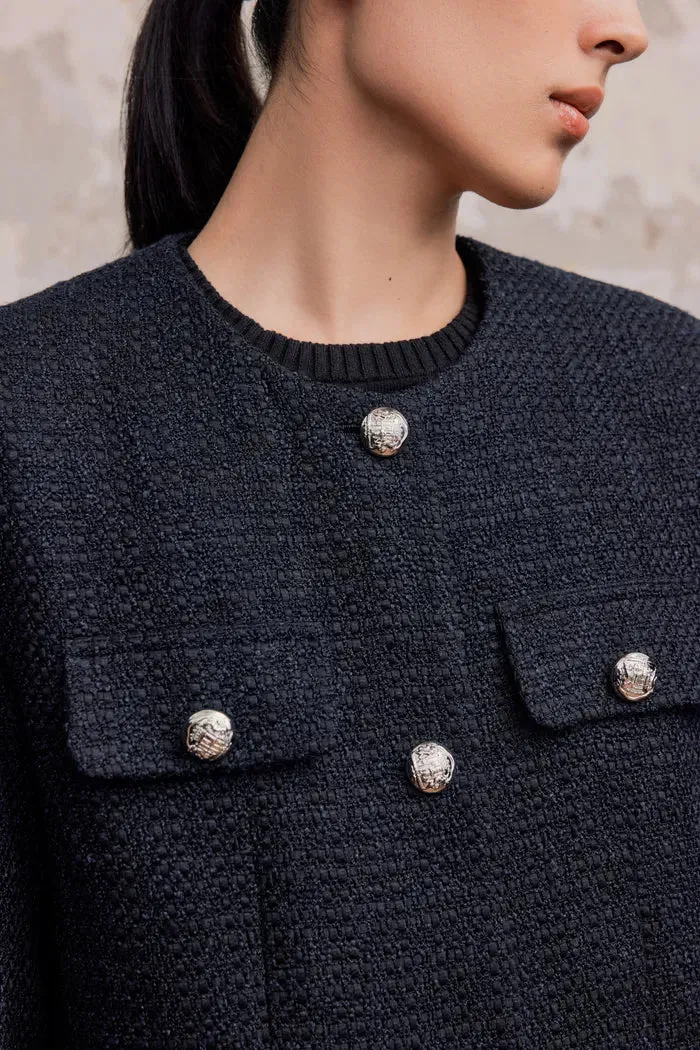 Gloria Navy Coat in Wool Tweed